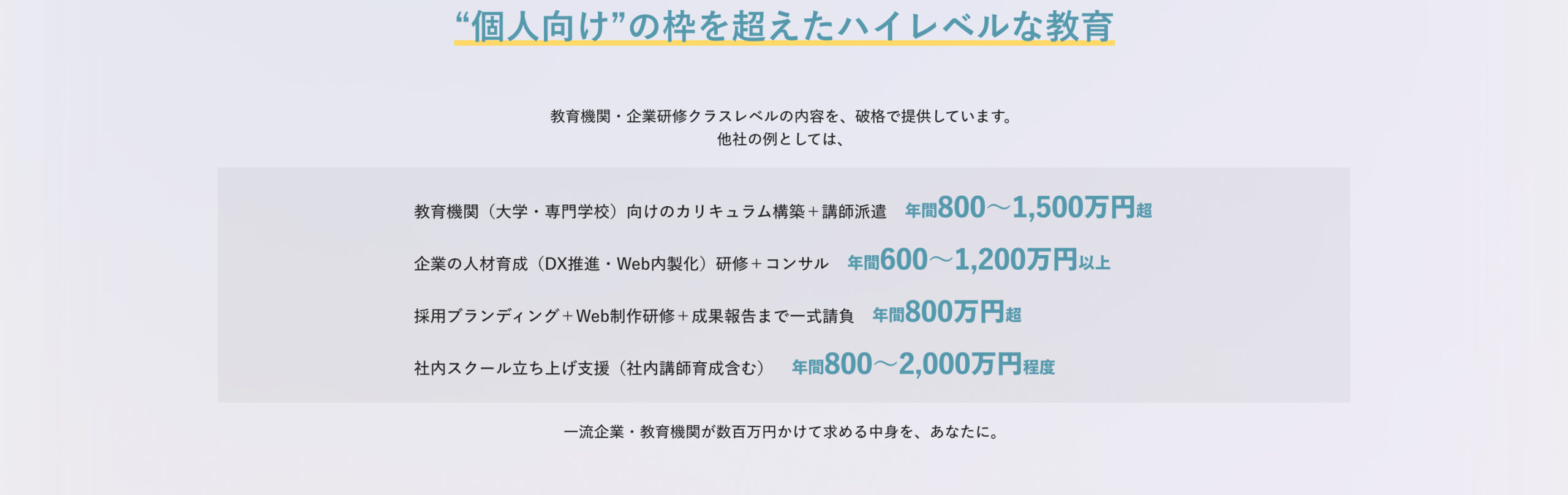 “個人向け”の枠を超えたハイレベルな教育